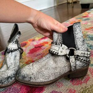 Free People Crackled White Harness Boots 40